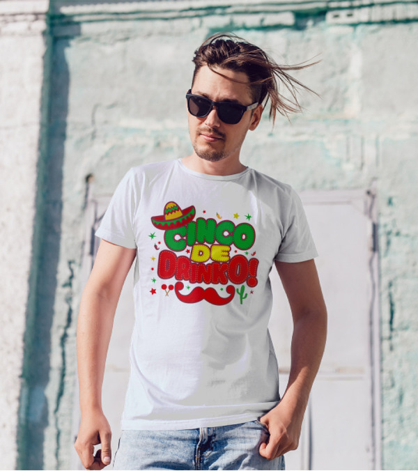 Cinco De Drinko Cinco De Mayo Sombrero Maracas Mustache Cactus Fiesta T-Shirt
