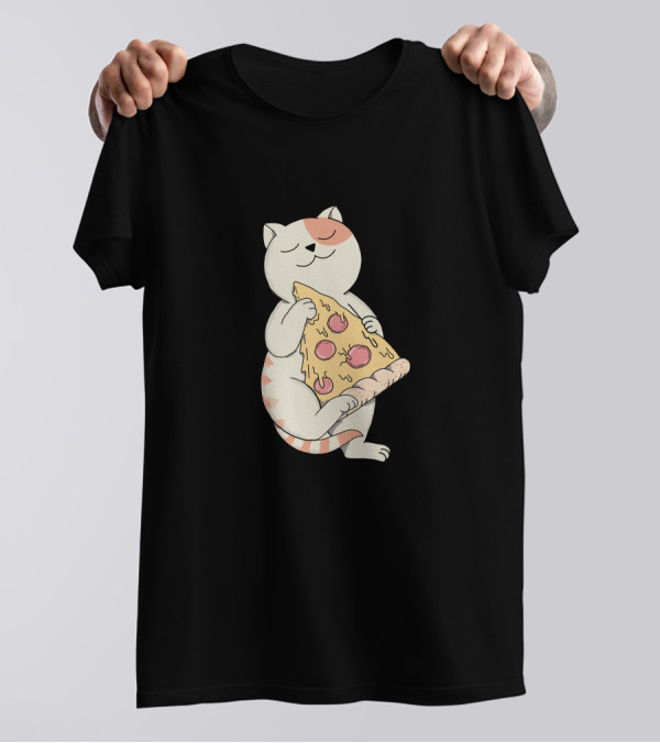 Cat Hugging Pepperoni Pizza Slice T-Shirt