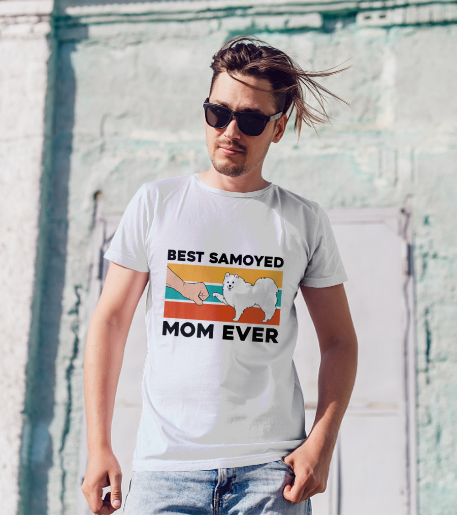 Best Samoyed Mom Ever Fist Bump Vintage Stripes T-Shirt