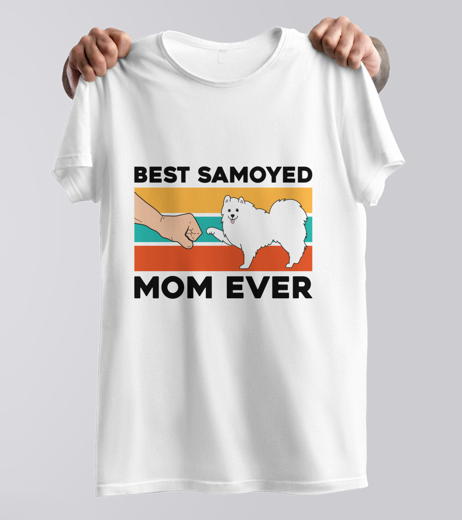 Best Samoyed Mom Ever Fist Bump Vintage Stripes T-Shirt