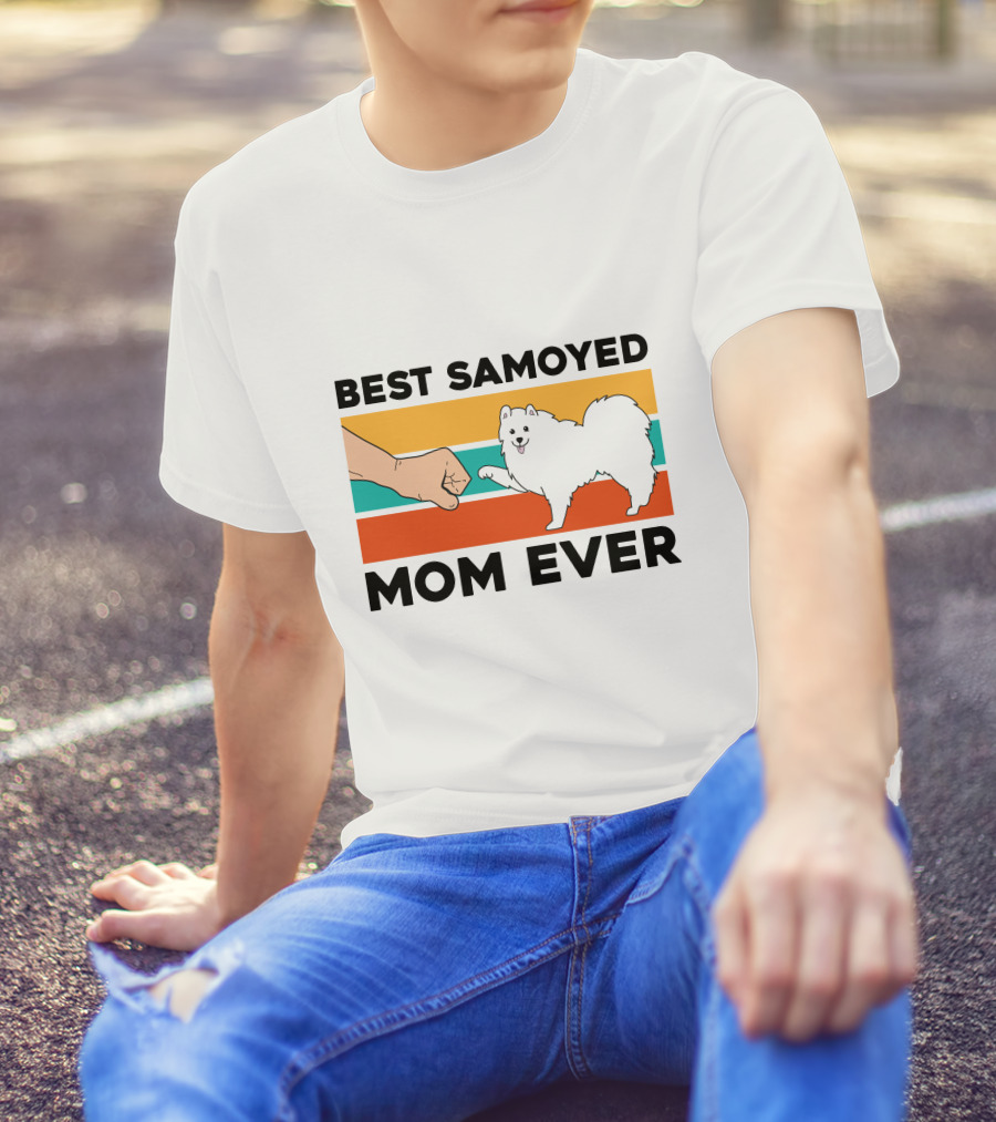 Best Samoyed Mom Ever Fist Bump Vintage Stripes T-Shirt