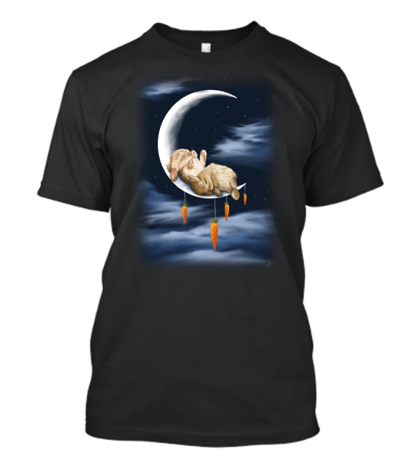Sleeping Rabbit On Crescent Moon With Hanging Carrots T-Shirt