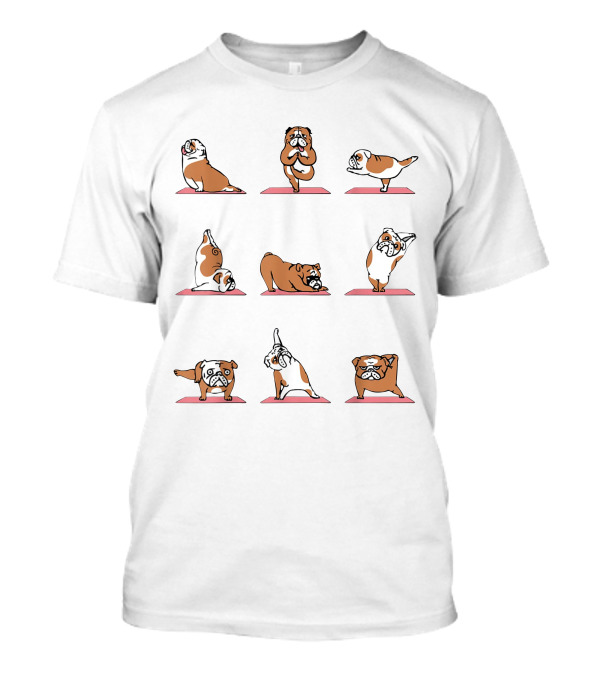 Bulldog Yoga Poses On Red Mats T-Shirt