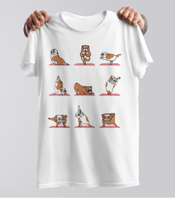Bulldog Yoga Poses On Red Mats T-Shirt