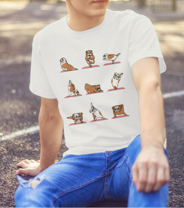 Bulldog Yoga Poses On Red Mats T-Shirt