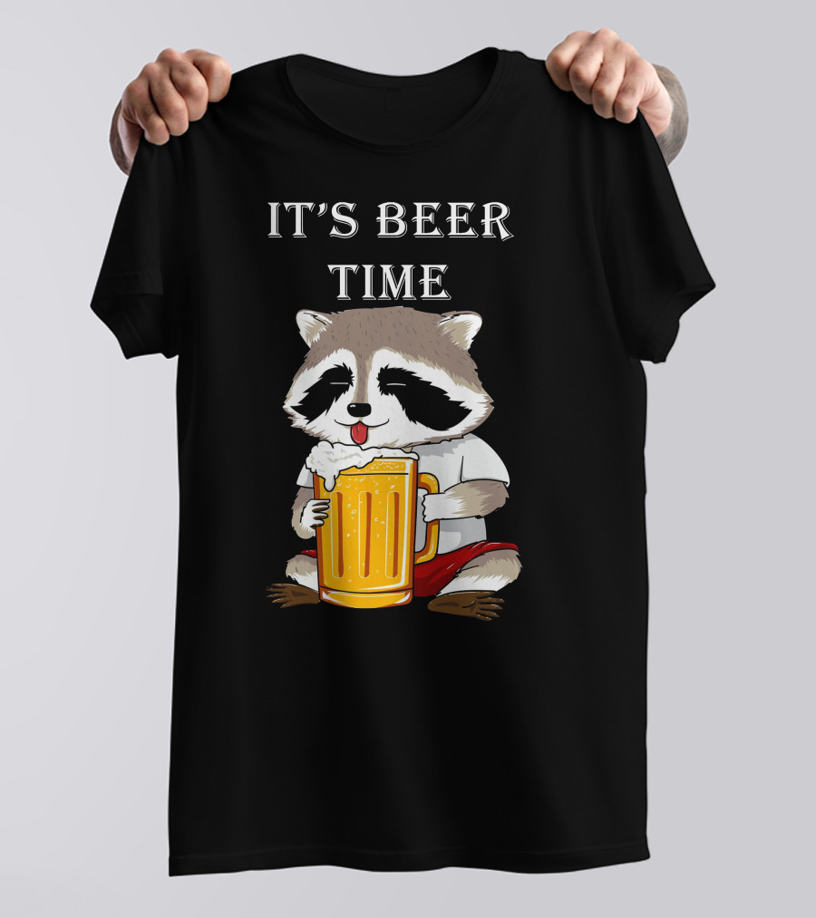It's Beer Time Raccoon With Mug T-Shirt