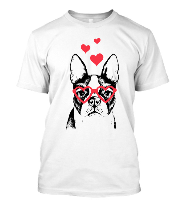Love Boston Terrier Heart Glasses And Hearts Face T-Shirt