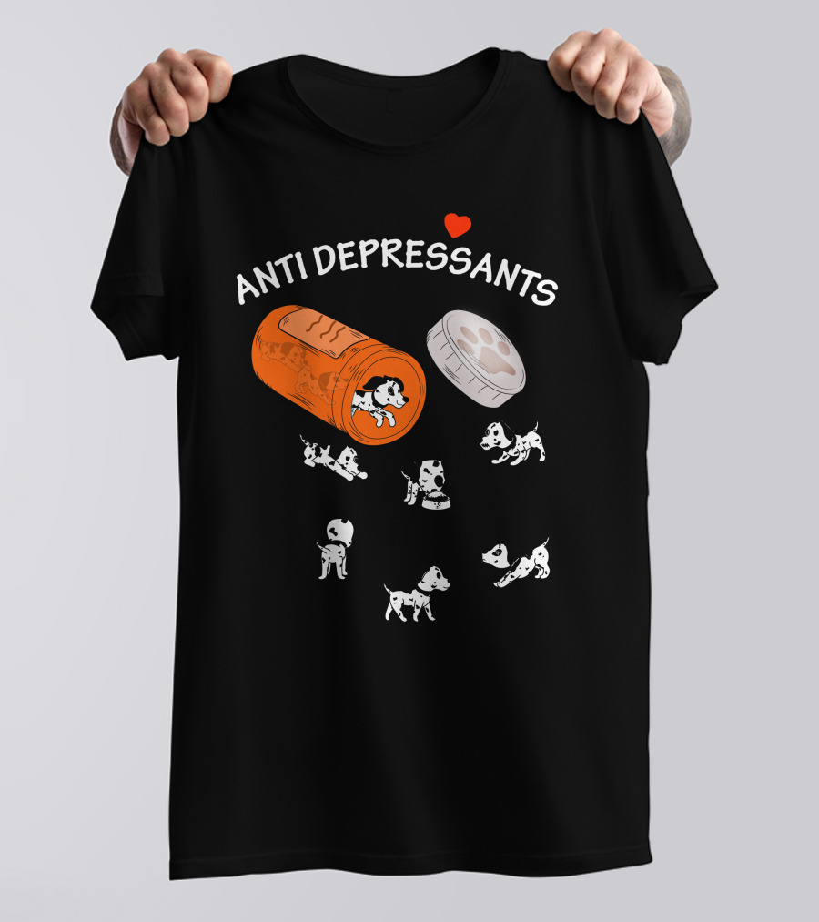 ANTI DEPRESSANTS Dalmatian Puppies In Bottle With Heart T-Shirt