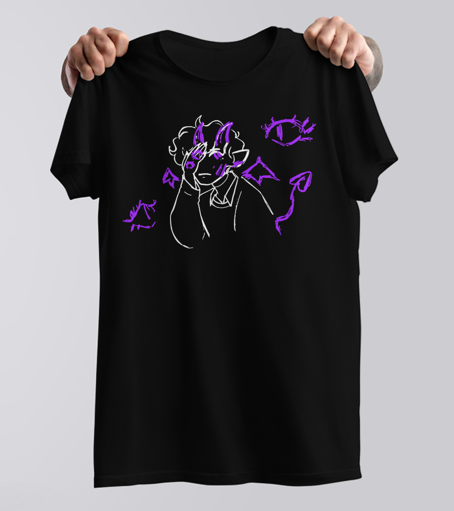 Purple Devil-Horned Character With Eyes And Symbols Sketch T-Shirt