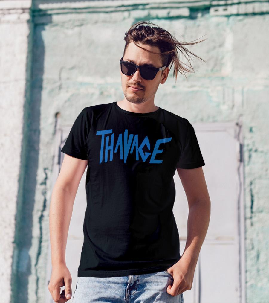 Thavage Blue Retro Typography T-Shirt