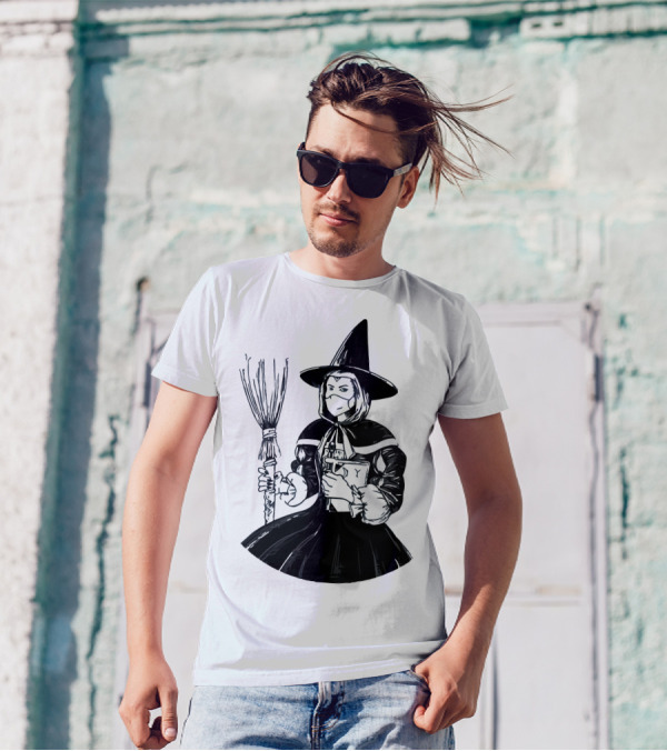 Adam Berry Witch Problems Masked Witch Holding Broom And Book T-Shirt