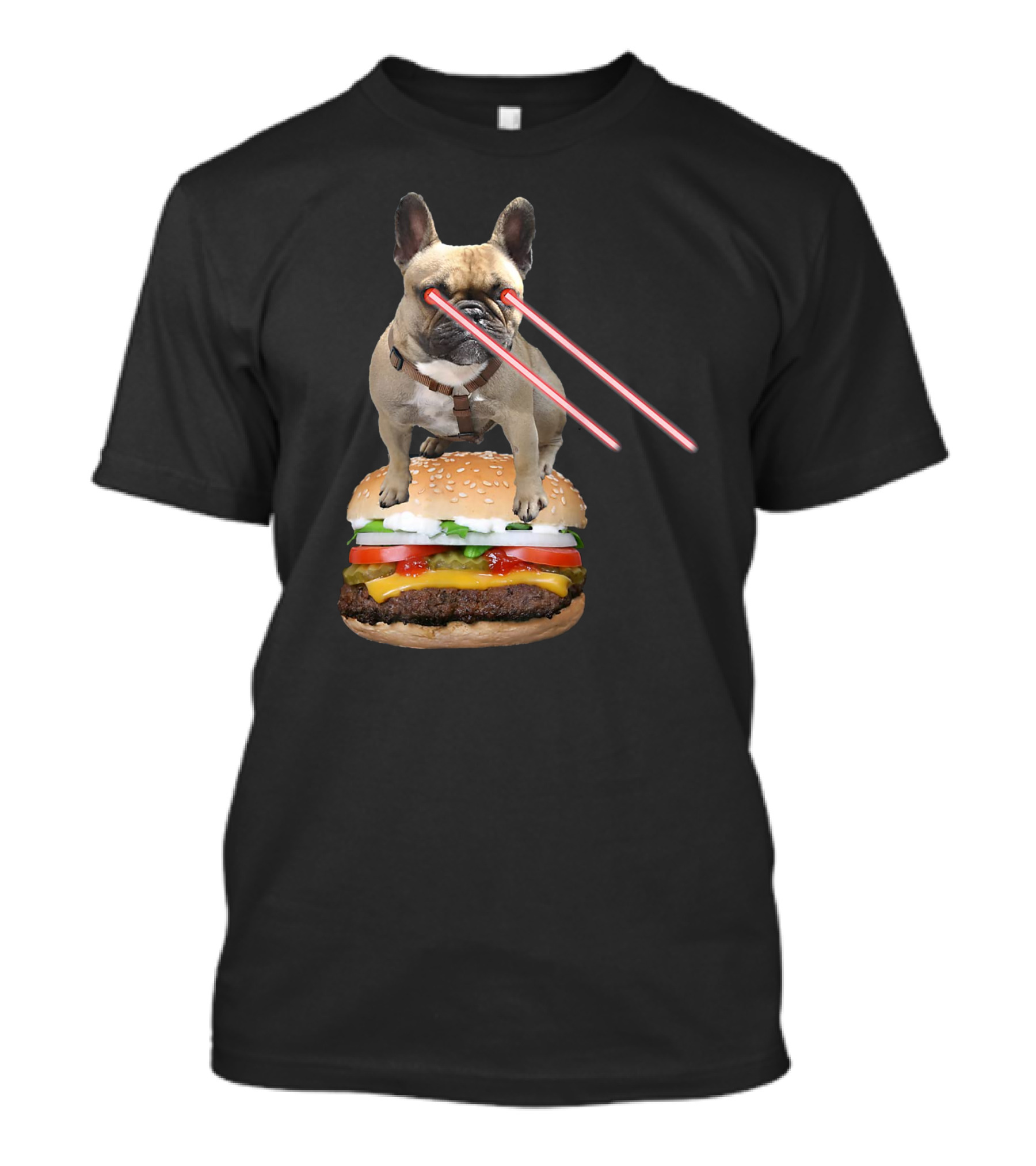 Bulldog With Laser Eyes Standing On Hamburger T-Shirt