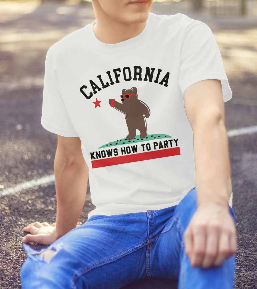 California Bear Knows How To Party With Red Cup And Star T-Shirt