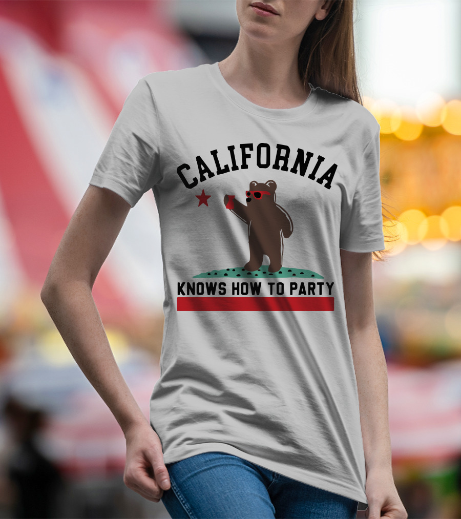 California Bear Knows How To Party With Red Cup And Star T-Shirt