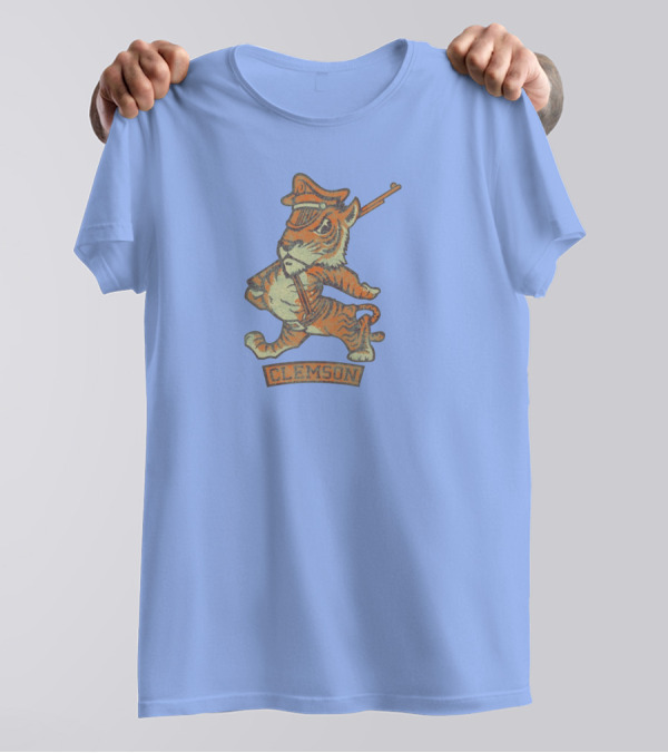 Clemson Tiger Mascot With Military Officer Hat And Rifle T-Shirt
