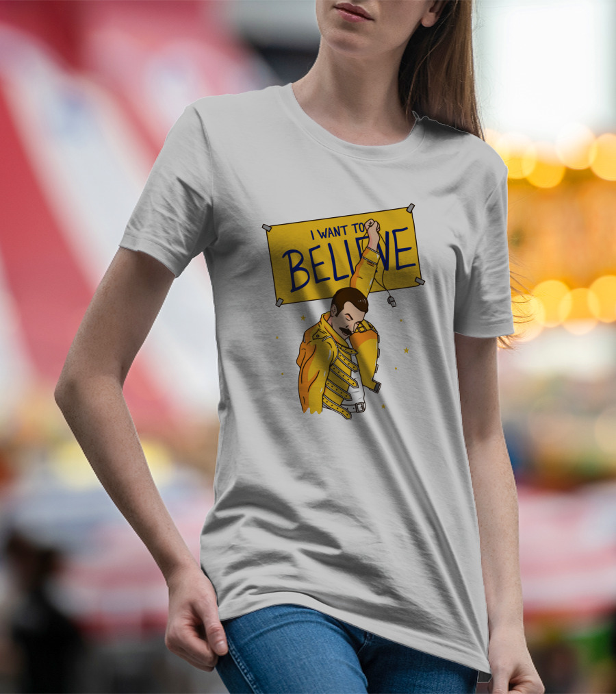 I WANT TO BELIEVE Yellow Jacket Mustache Iconic Pose T-Shirt