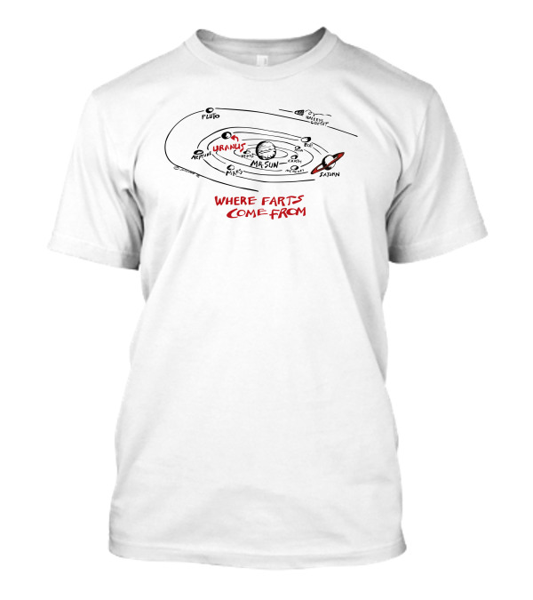 Caitibugzzout Solar System Sketch Featuring Uranus And Where Farts Come From T-Shirt