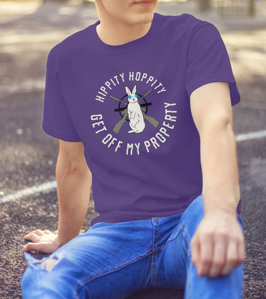 Hippity Hoppity Get Off My Property Rabbit With Crossed Rifles T-Shirt