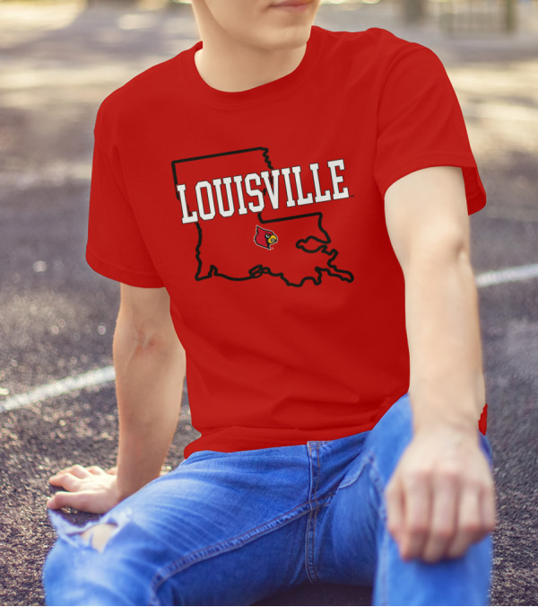 Louisville Cardinals Louisiana Map T-Shirt