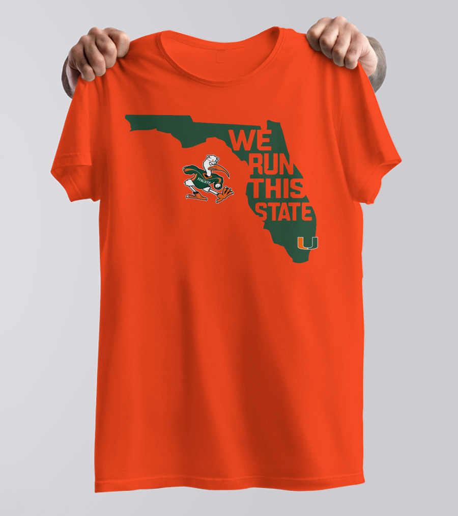 We Run This State Miami Hurricanes Florida Map Vector T-Shirt