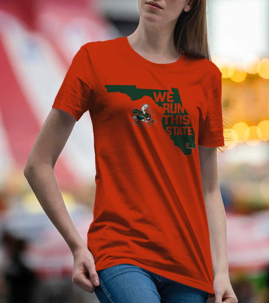 We Run This State Miami Hurricanes Florida Map Vector T-Shirt