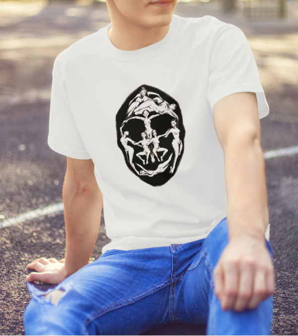 Dali Recreation Skull Illusion Formed By Human Figures T-Shirt