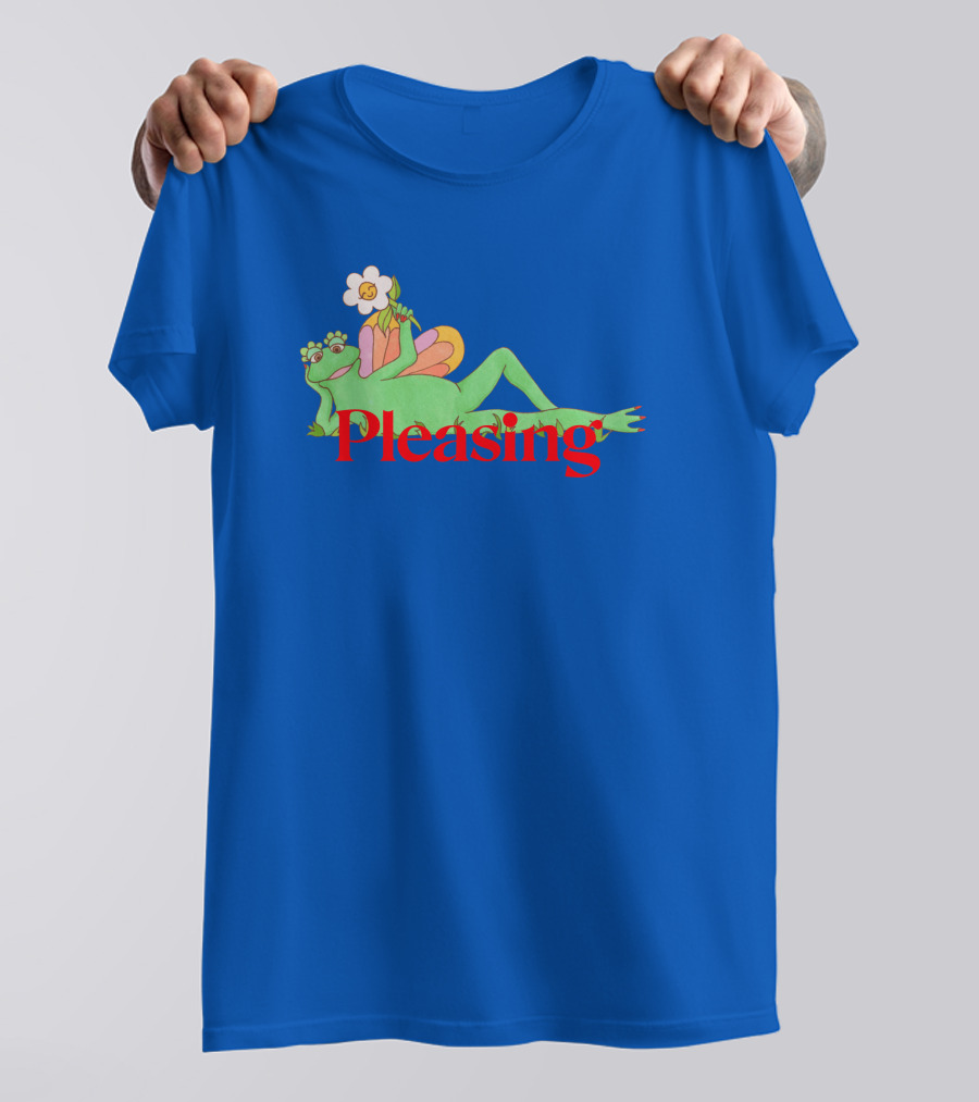 Pleasing Frog With Flower On Sky Blue Crewneck T-Shirt