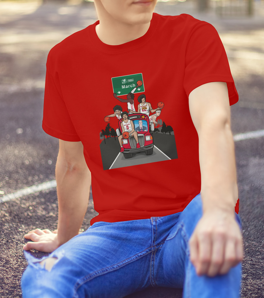 Scarlet Knights March Madness Bus Basketball Scene T-Shirt
