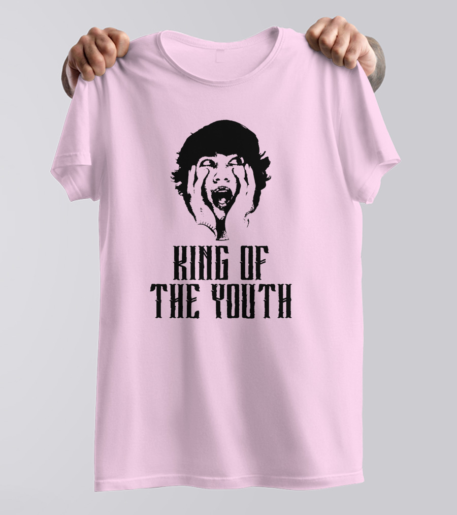Baylen Levine Merch Store King Of The Youth Pink Graphic Featuring Shouting Face T-Shirt