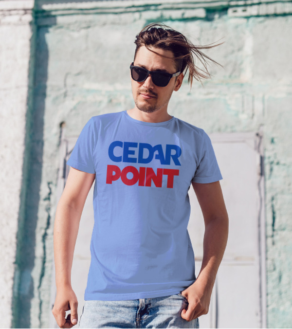 Cedar Point Bold Typography Theme In Blue And Red T-Shirt