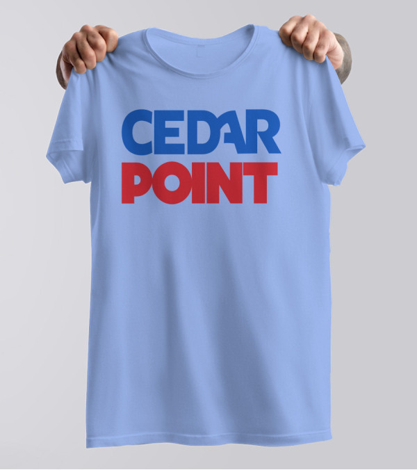Cedar Point Bold Typography Theme In Blue And Red T-Shirt