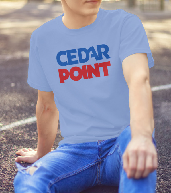 Cedar Point Bold Typography Theme In Blue And Red T-Shirt