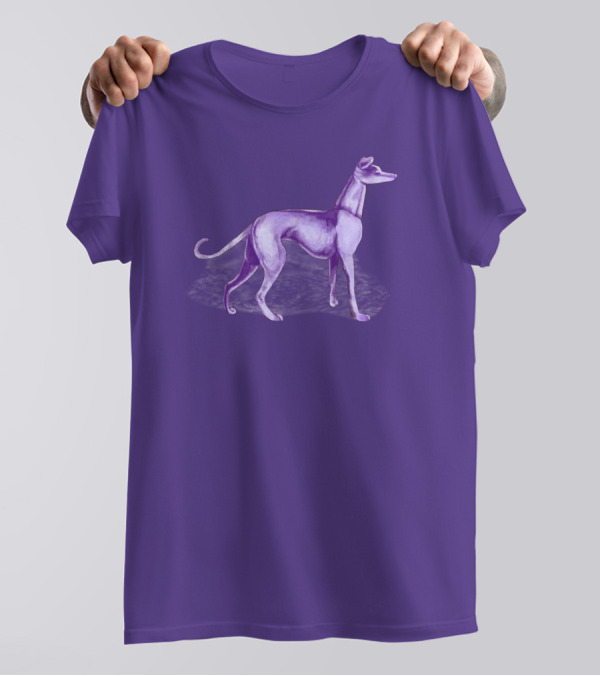 The One Purple Dog Silhouette Standing On A Purple Background T-Shirt