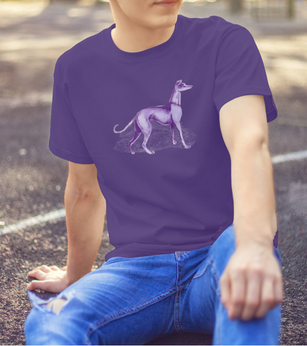 The One Purple Dog Silhouette Standing On A Purple Background T-Shirt