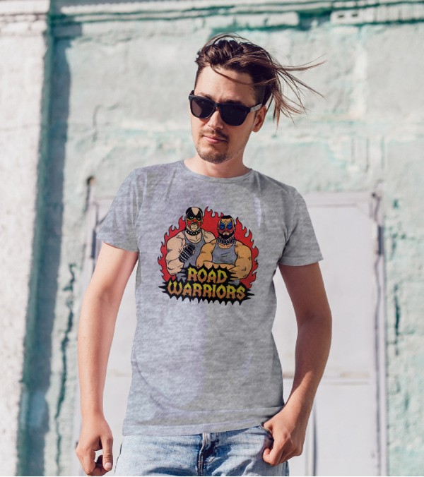 Road Warriors Homage Merch Wrestlers In Flame Background T-Shirt
