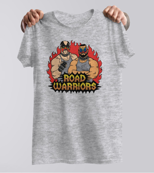 Road Warriors Homage Merch Wrestlers In Flame Background T-Shirt