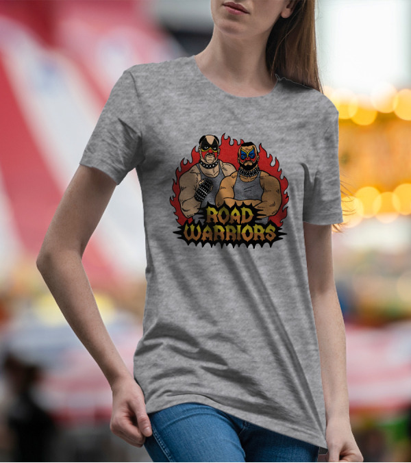Road Warriors Homage Merch Wrestlers In Flame Background T-Shirt
