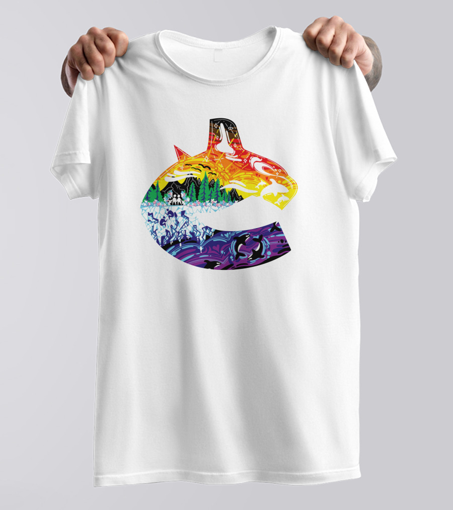 Vanbase Merch Vancouver Canucks Pride Orca Rainbow T-Shirt