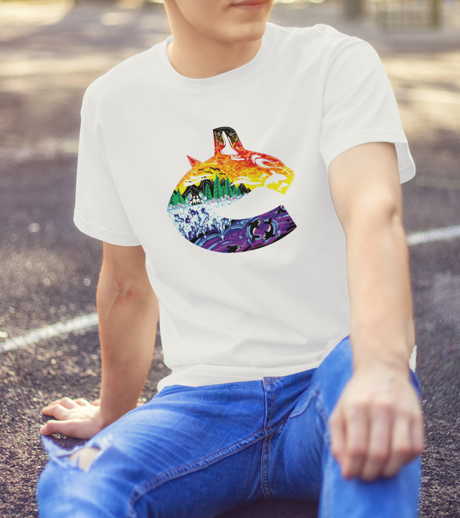 Vanbase Merch Vancouver Canucks Pride Orca Rainbow T-Shirt