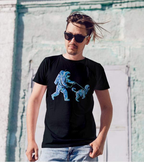 Merch Moon Man Walking Dog In Neon T-Shirt