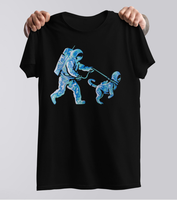 Merch Moon Man Walking Dog In Neon T-Shirt