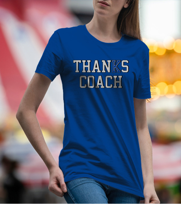 Thanks Coach Basketball Appreciation Blue Text T-Shirt