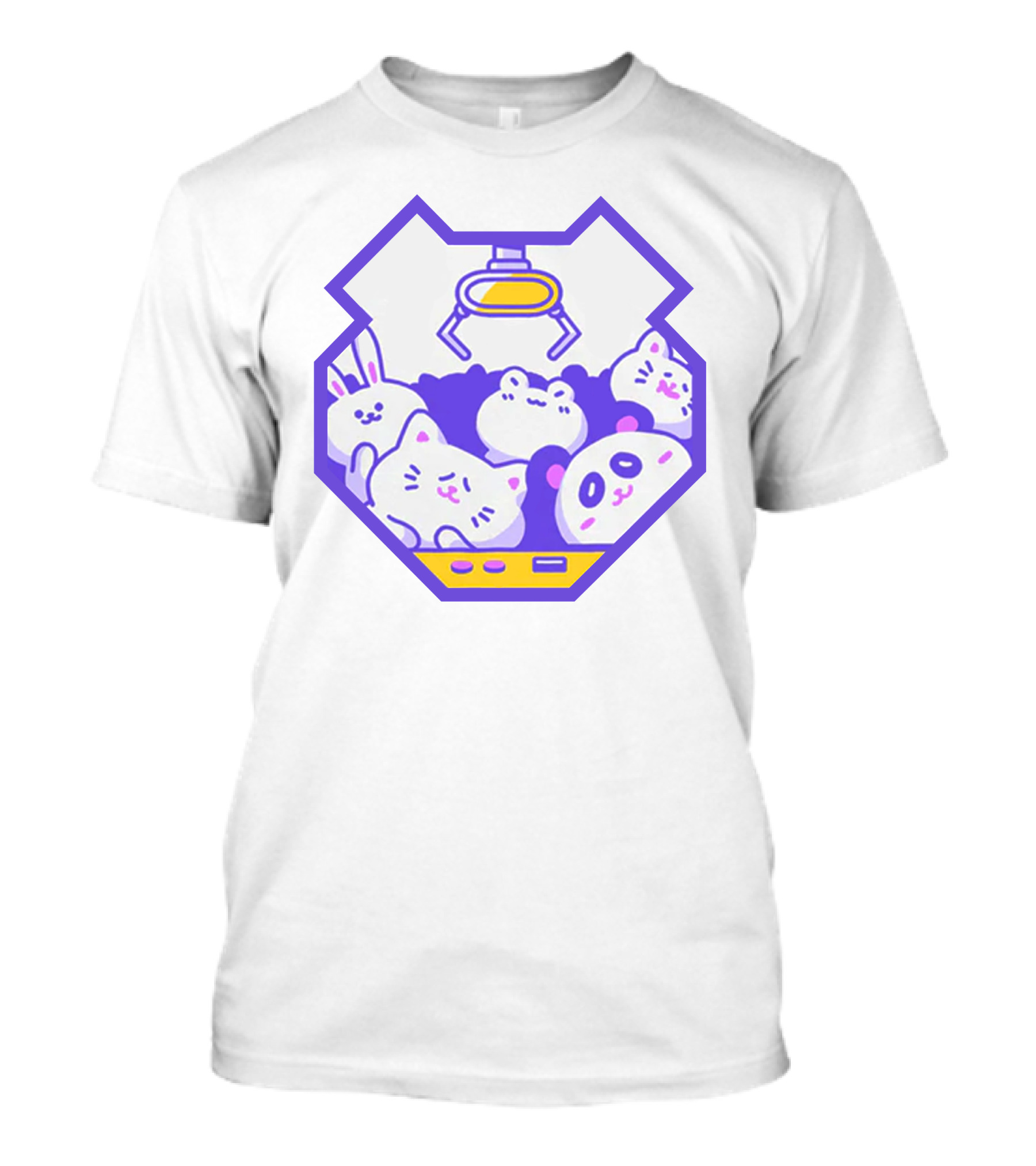 Panda Vs Yukaomatic Cute Plush Claw Machine Animal Characters T-Shirt