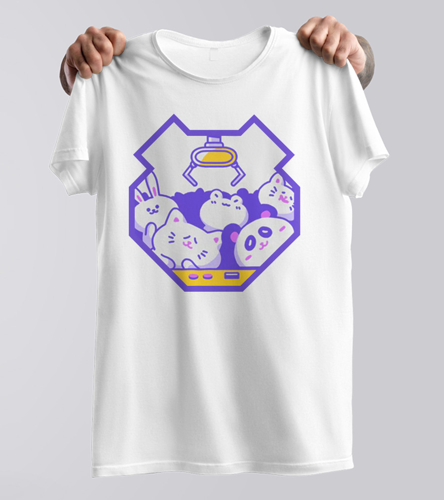 Panda Vs Yukaomatic Cute Plush Claw Machine Animal Characters T-Shirt