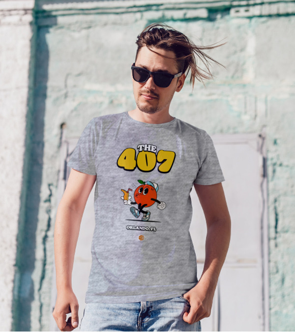 THE 407 Orlando FL Basketball Orange Character T-Shirt