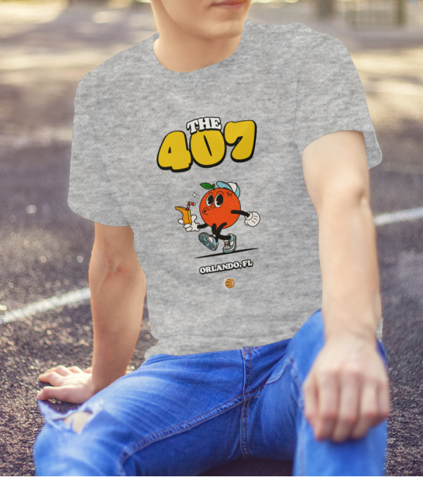 THE 407 Orlando FL Basketball Orange Character T-Shirt