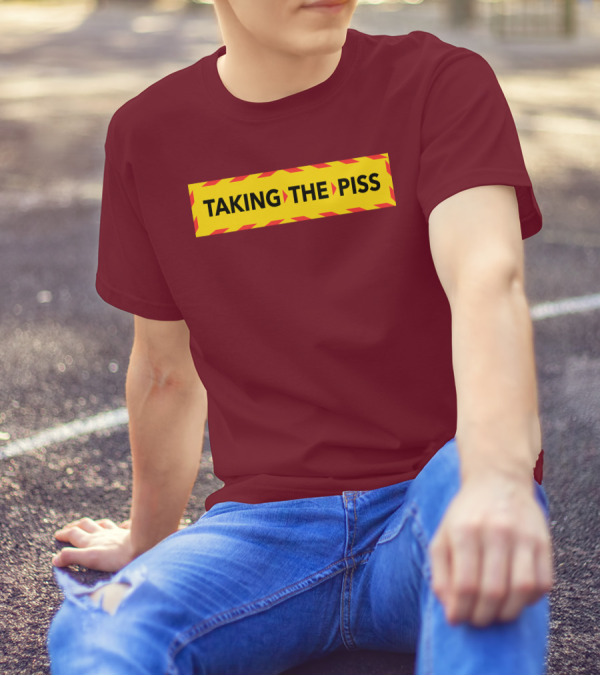 TAKING THE PISS Yellow Black Striped Warning Sign T-Shirt
