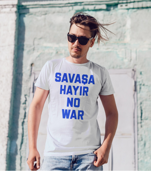 Savaşa Hayır No War Blue Text T-Shirt