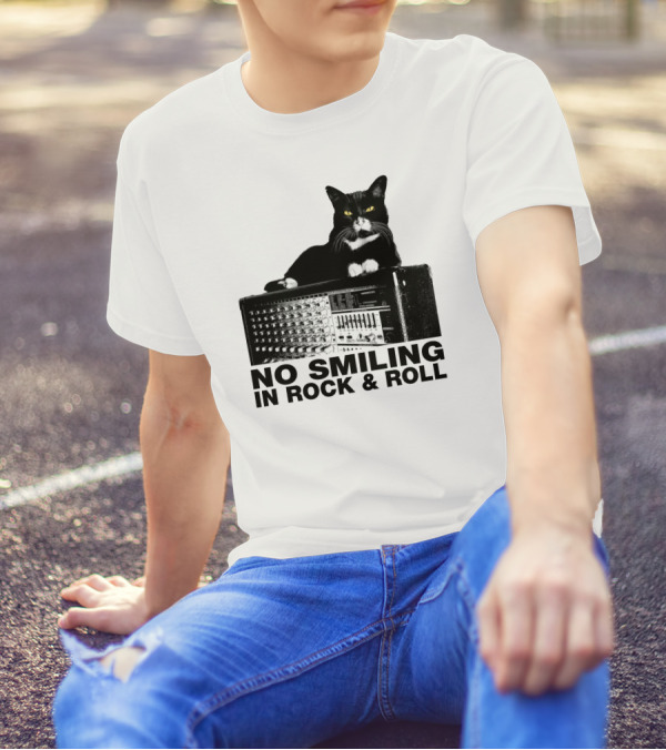 No Smiling In Rock And Roll Cat On Amplifier T-Shirt