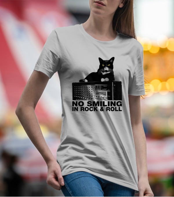 No Smiling In Rock And Roll Cat On Amplifier T-Shirt